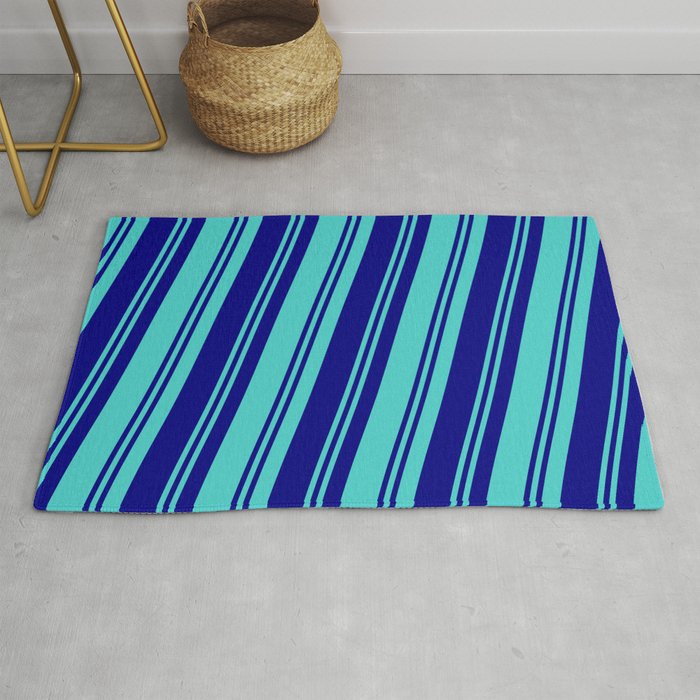 Blue & Turquoise Colored Pattern of Stripes Rug