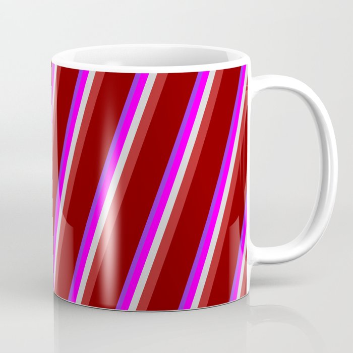 Eye-catching Purple, Fuchsia, Light Grey, Red, and Maroon Colored Striped/Lined Pattern Coffee Mug