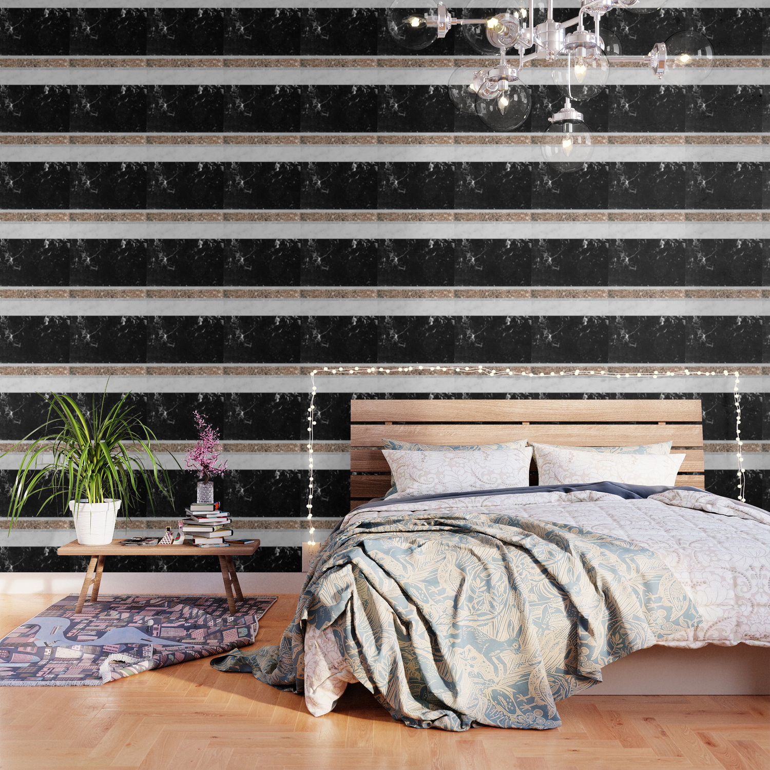 Black And White Marble Gold Glitter Stripe Glam 1 Minimal Decor