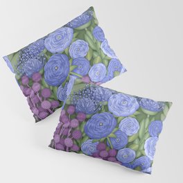 Romantic Bohemian Floral and Thistle Pattern // Cobalt Blue, Royal Blue, Green, Plum Purple Pillow Sham