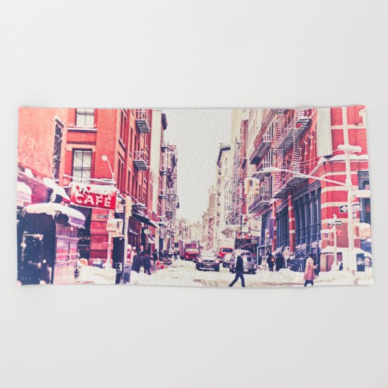 New York City Snow Soho Beach Towel