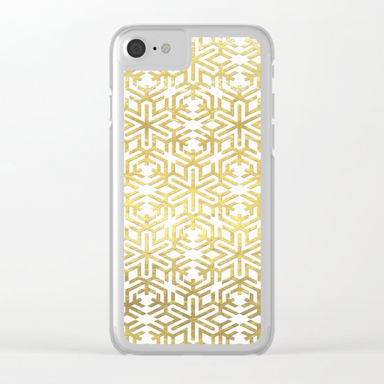 White and Gold Snowflake Pattern Clear iPhone Case