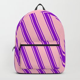 [ Thumbnail: Pink and Dark Violet Colored Lines Pattern Backpack ]