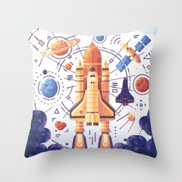 Space Rocket with Planets Throw Pillow