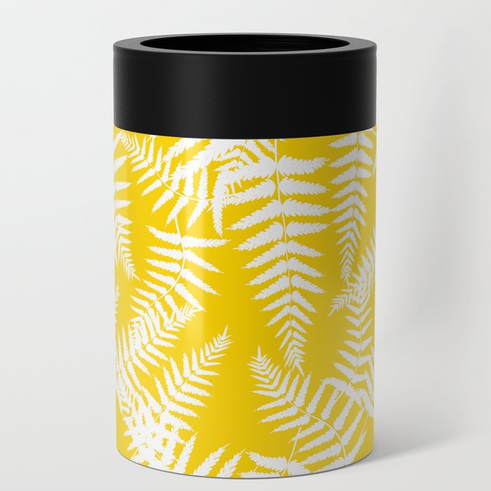 Yellow And White Fern Leaf Pattern Can Cooler