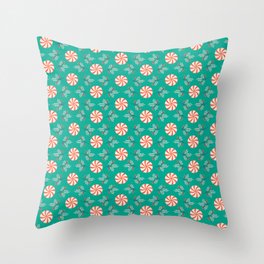 Vintage Peppermint Candies with Holly and Berries - Christmas Throw Pillow