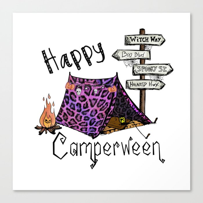 Happy Camperween witch camper halloween Canvas Print
