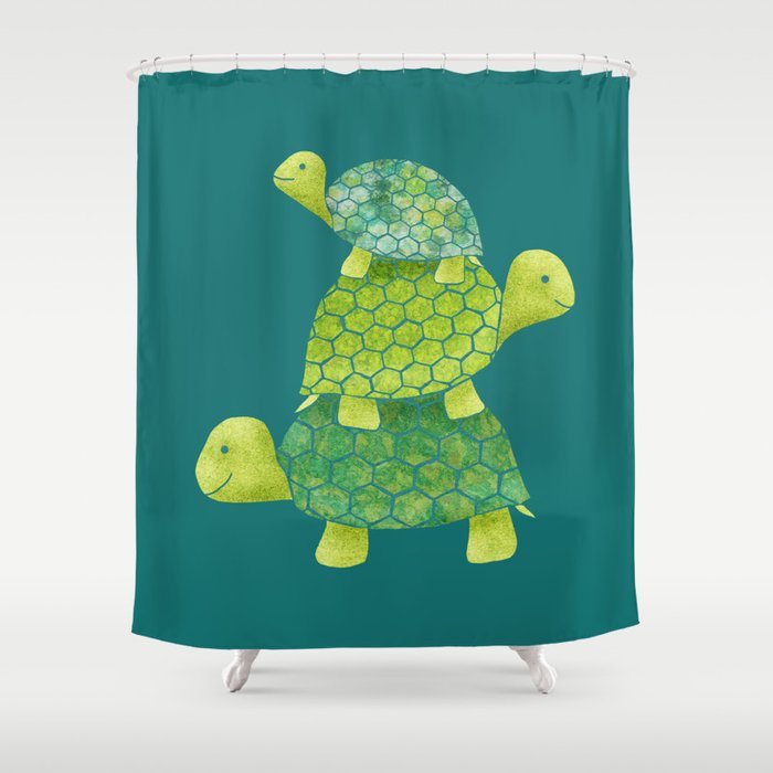 Turtle Stack Family In Teal And Lime Green Shower Curtain By