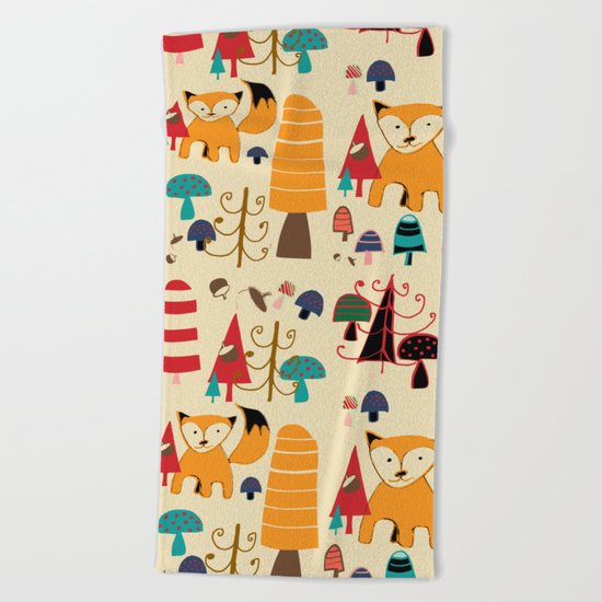 woodland fox Beach Towel
