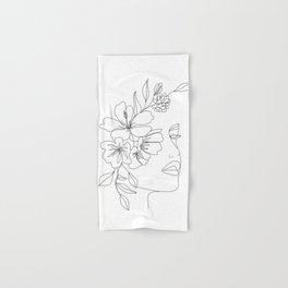 Minimal Line Art Woman Face II Hand & Bath Towel