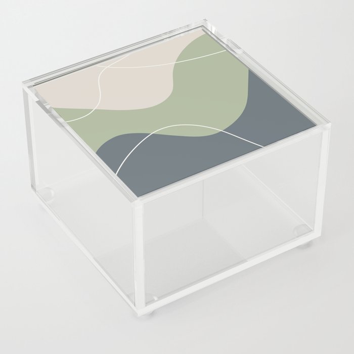 Abstract Waves and Lines in Beige, Sage Green and Grey Acrylic Box