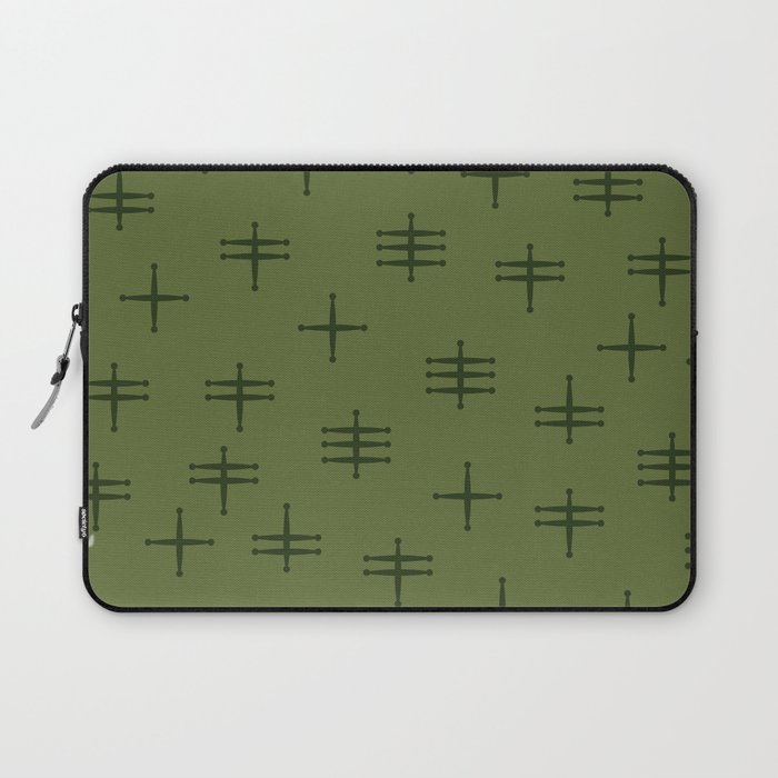 Seamless abstract mid century modern pattern - Dark Olive Green and Green Laptop Sleeve