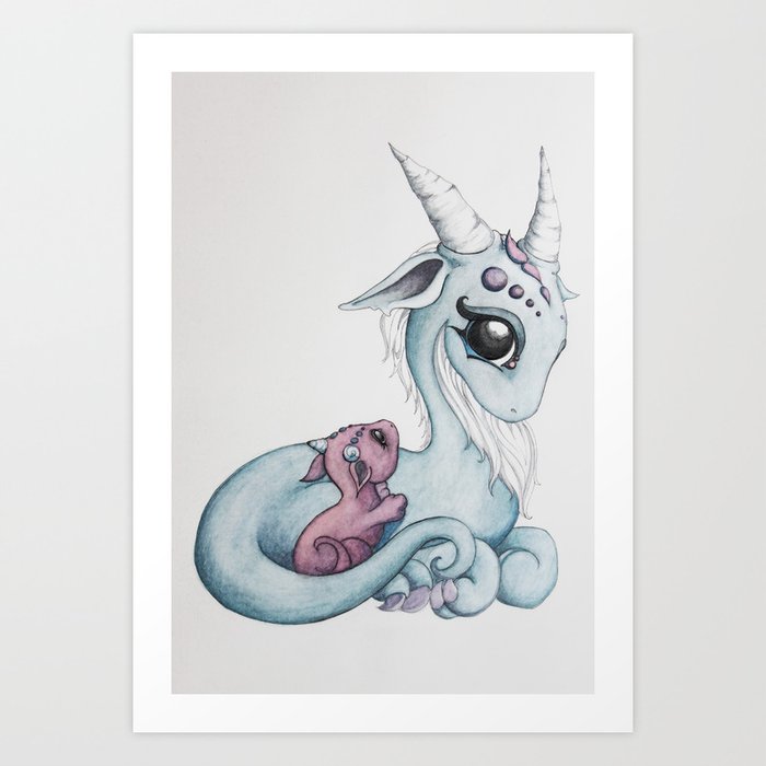 Mother and Baby Dragon Art Print