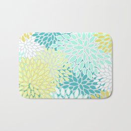 Floral Prints, Teal, Turquoise and Yellow Bath Mat