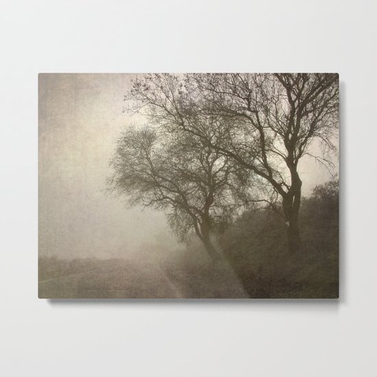 Vigilants Trees in the misty road Metal Print