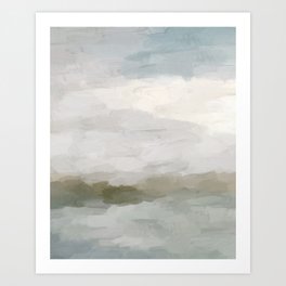 Break in the Weather I - Gray Blue Sage Green Sunrise Abstract Nature Ocean Painting Art Print Art Print