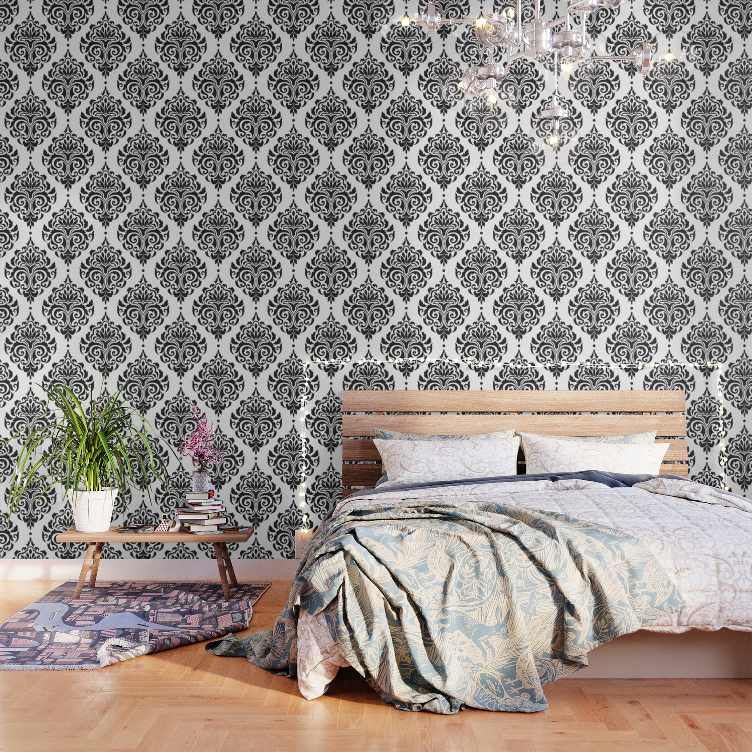 Black And White Damask Wallpaper By Seafoam12 Society6