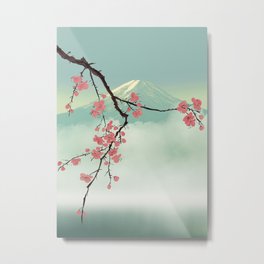 Cherry blossom and mountain 01 Metal Print | Asian, Blossom, Chines, Japanese, Digital, Minimal, Spring, Fuji, Serene, Yoga 