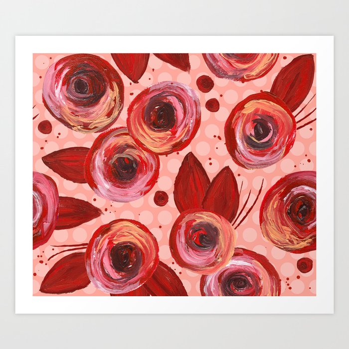 Painted Peonies Red Art Print By Run Quiltgirl Run Society6