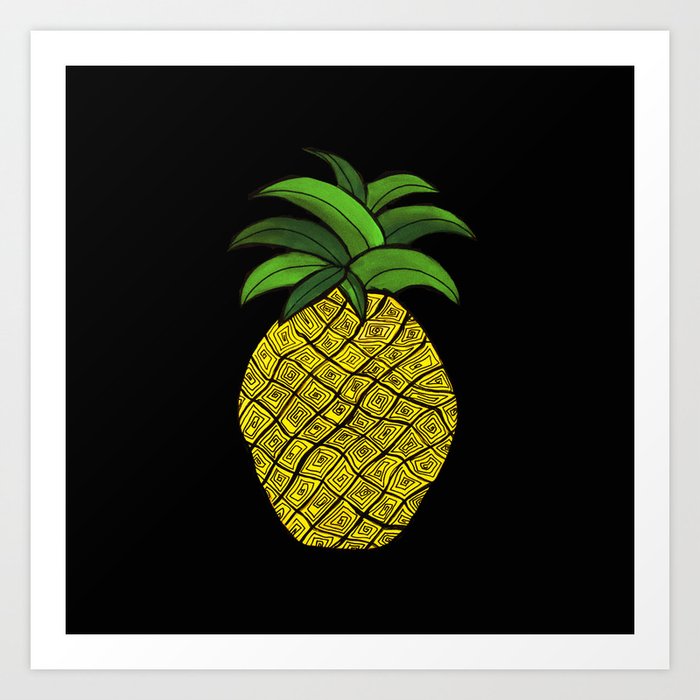 Pineapple Black Art Print