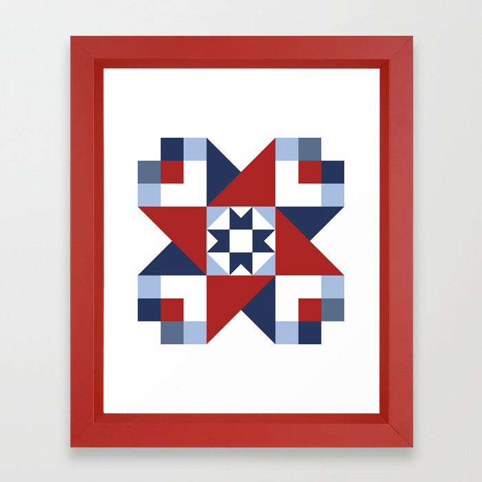 Red White And Blue Quilt Pattern Framed Art Print By Mkartdesign Society6