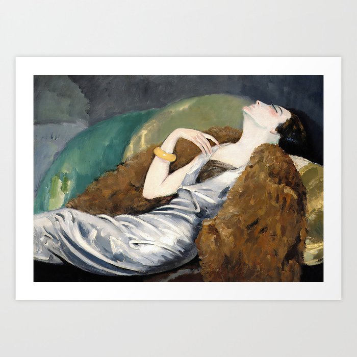 Woman Relaxing on Sofa, Vintage Woman Portrait Art Print