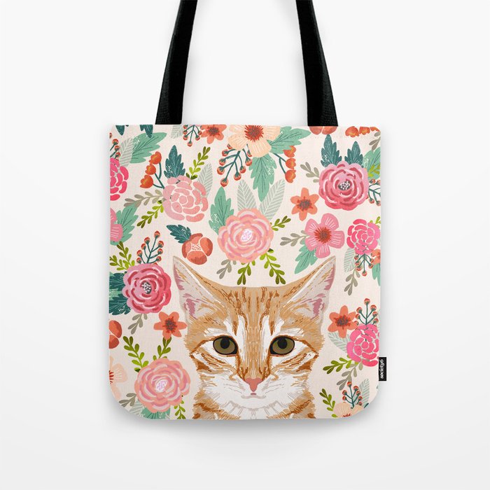 Tabby Cat florals cute spring garden kitten orange tabby cat lady funny girly cat art pet gifts  Tote Bag
