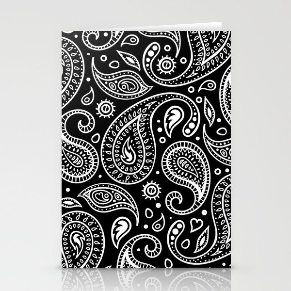 Black and White Bandana Paisley Pattern For Real Riders Stationery Cards