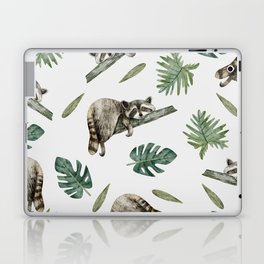 Watercolor pattern with cute raccoon and tropical leaves Laptop & iPad Skin
