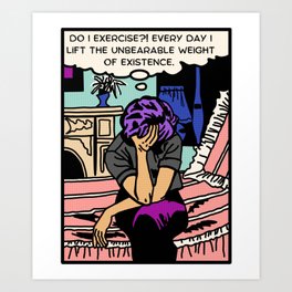Comic Woman Exercises Art Print