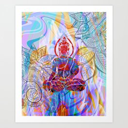 Buddha Meditation Aqua Liquid Mandala Design Art Print