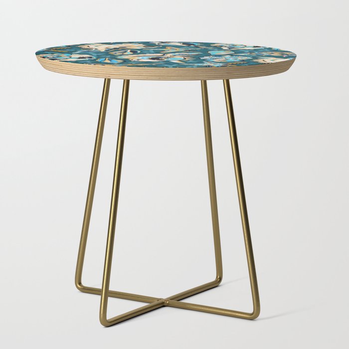Fauvist Style Scattered Seashells in Blue and Mustard Side Table