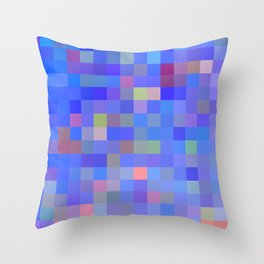 geometric square pixel pattern abstract in blue and pink Throw Pillow