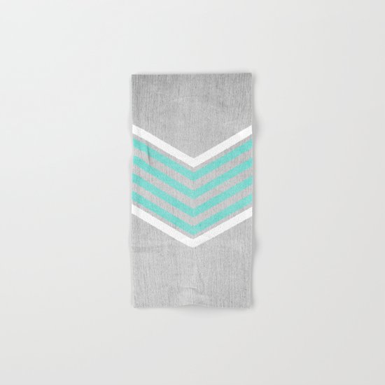 Teal and White Chevron on Silver Grey Wood Hand & Bath Towel