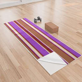 [ Thumbnail: Sienna, Bisque, Dark Orchid, and Maroon Colored Lined/Striped Pattern Yoga Towel ]