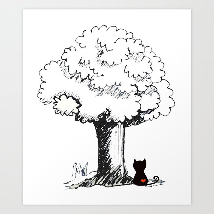cat under the tree clipart