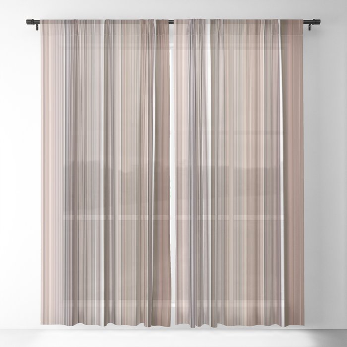 Natural Brown Tan Stripe Design Sheer Curtain