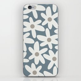 Daisy Time Retro Floral Pattern Neutral Blue Gray Tones iPhone Skin