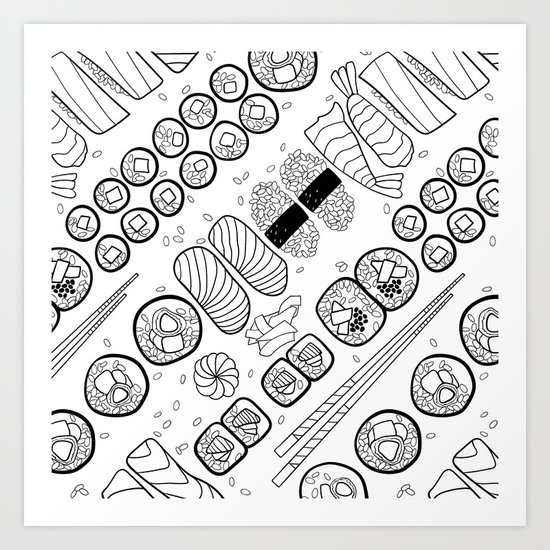 Sushi Coloring Art Print By Marketastengl