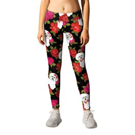 Bichon Frise dogs red rose floral for dog lovers Leggings