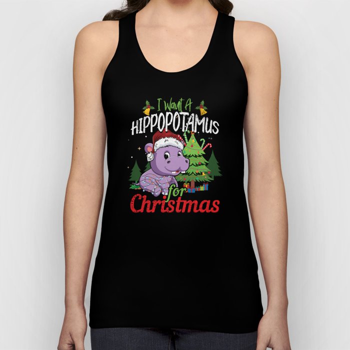 Kawaii December I Want Hippopotamus for Christmas Tank Top