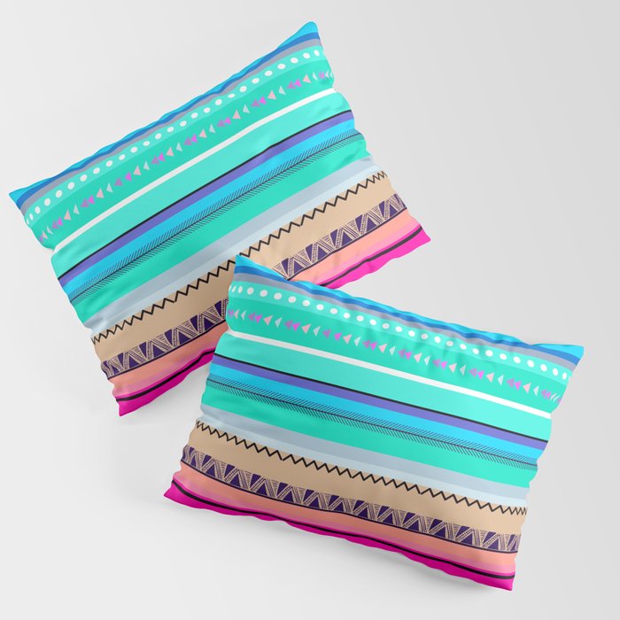 Poncho inspired magenta, blue strips Pillow Sham