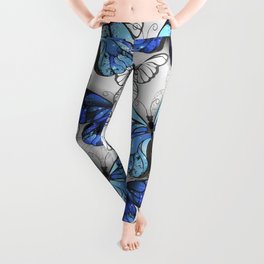Composition of White and Blue Butterflies Leggings