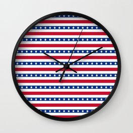 Patriotic Pattern | United States Of America USA Wall Clock | America, Blue, Red, Anniversary, 4July, July4Th, Julyfourth, Stars, White, Stripes 