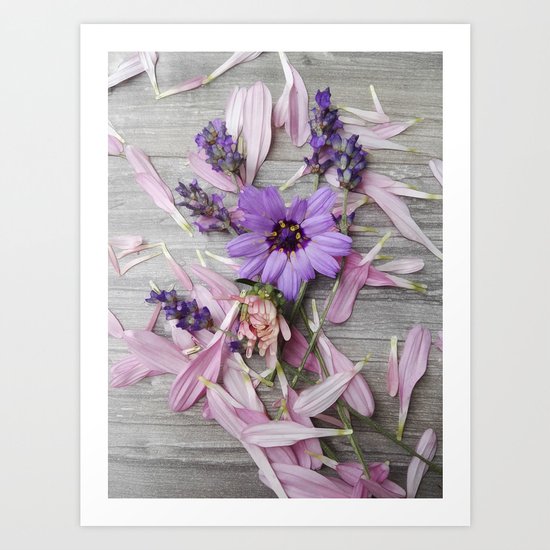 Floral Still life, grey, pink, lavendar Art Print
