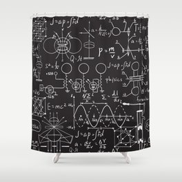 Physical formulas graphics and scientific calculations on chalkboard pattern Shower Curtain