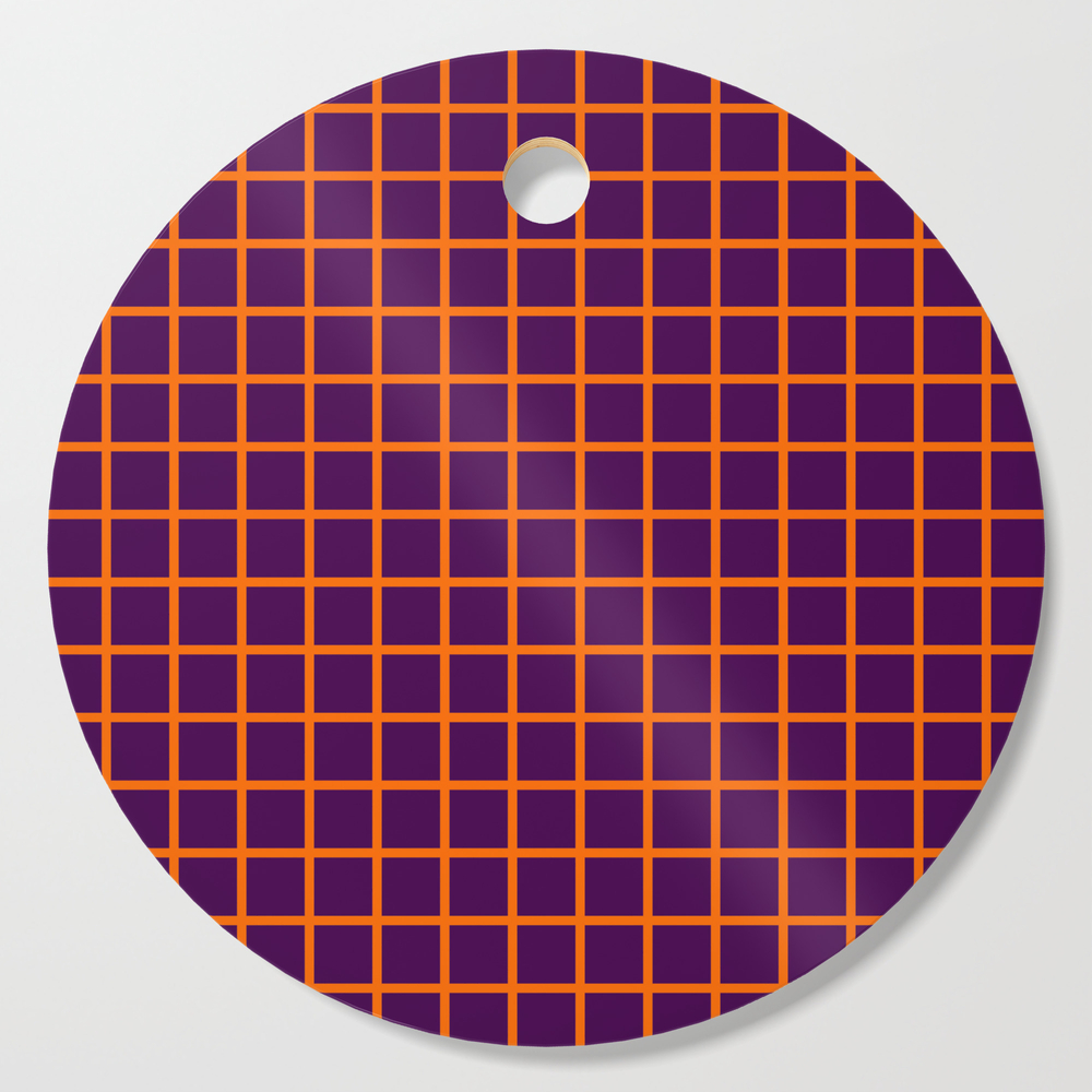 Orange On Purple Grid Cutting Board by moonshineparadise