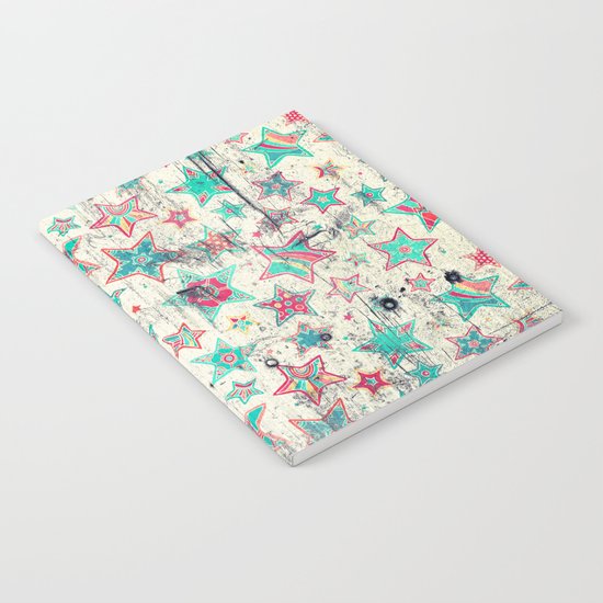 Grunge Stars on Shabby Chic White Painted Wood Notebook