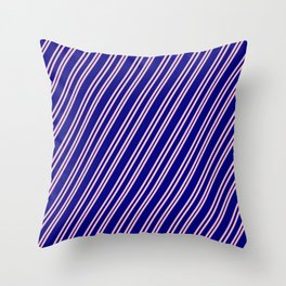 [ Thumbnail: Pink & Blue Colored Pattern of Stripes Throw Pillow ]