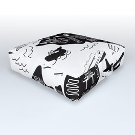 Seattle Illustrated Map in Black and White - Single Print Outdoor Floor Cushion